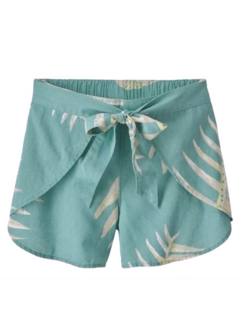 Patagonia Teal Leaf Print Tie-Waist Shorts
